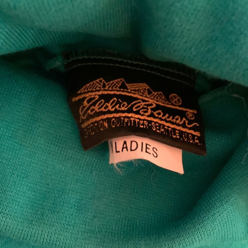Women's Eddie Bauer Teal Green Long Sleeve Turtleneck Top Size M 100% Cotton - Picture 3 of 5